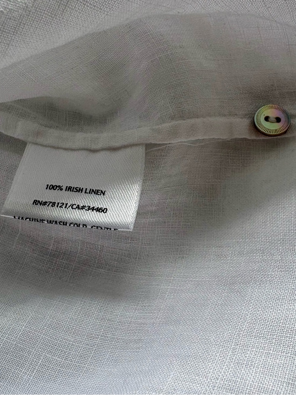 Eileen Fisher Irish Linen Tunic White Mother of Pearl Buttons Classy Elevated L - Picture 7 of 9